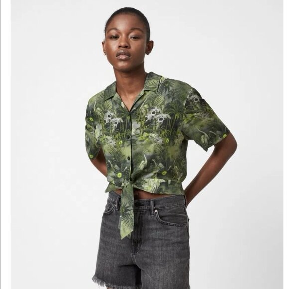 ALL SAINTS Leni Rejuvenate Shirt Tropical Hawaiian Green Print Size US 4 - Picture 9 of 11